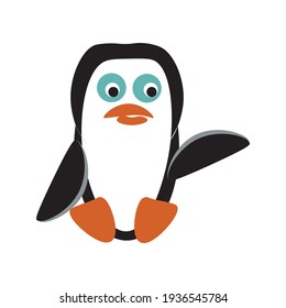 Seated cartoon penguin. Cute little penguin.