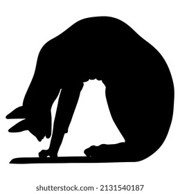 Seated cat. Ancient Egyptian animal design. Black silhouette on white background.