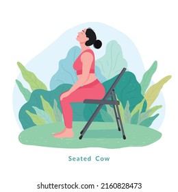 Seated Cow Exercise.woman Doing Fitness And Yoga Exercises With Chair.