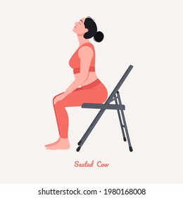 Seated Cow Yoga pose. Young woman practicing yoga  exercise. Woman workout fitness, aerobic and exercises. Vector Illustration.