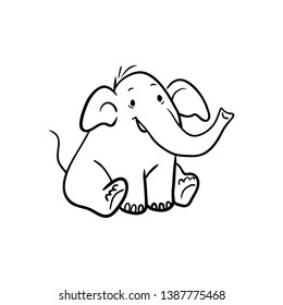 Seated Cute Elephant Raises Trunk Up