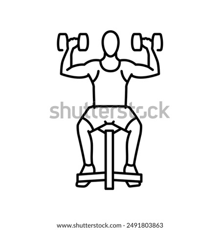 Seated Dumbbell Press line icon. Vector isolated element. Editable stroke.