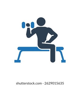 Icono de entrenamiento de mancuerna sentado aislado sobre fondo blanco