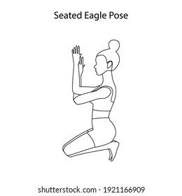 Seated eagle pose yoga workout outline on the white background. Vector illustration