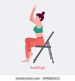 Seated Eagle Yoga pose. Young woman practicing yoga  exercise. Woman workout fitness, aerobic and exercises. Vector Illustration.