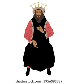 Un rey sentado. Sentado un hombre medieval en la corona real.