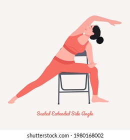 Seated Extended Side Angle Yoga pose. Young woman practicing yoga  exercise. Woman workout fitness, aerobic and exercises. Vector Illustration.