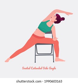 Seated Extended Side Angle Yoga pose. Young woman practicing yoga  exercise. Woman workout fitness, aerobic and exercises. Vector Illustration.