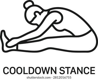 Seated forward bend stretching posture woman outline icon,Cooldown stance line icon.
