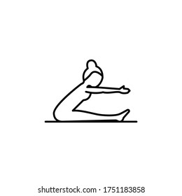 Seated Forward Fold, Yoga Line Illustration Icon On White Background