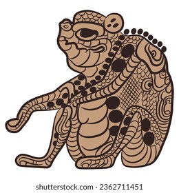Seated funny frog or toad. Native American animal design of Maya Indians. Isolated vector illustration.