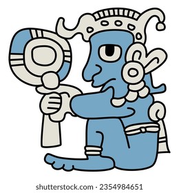 Seated funny man. Native American art from Mayan codex. Isolated vector illustration.