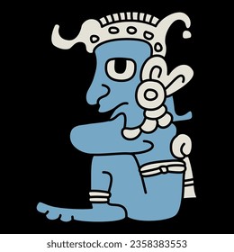 Seated funny man. Native American art from Mayan codex. 