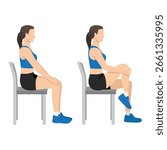 Seated Hip and Glute Stretch on Chair. Flat vector illustration isolated on white background