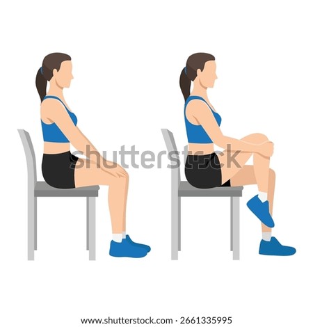 Seated Hip and Glute Stretch on Chair. Flat vector illustration isolated on white background