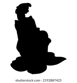 Seated Japanese woman wearing kimono. Traditional oriental style. Black silhouette on white background. Isolated vector illustration.