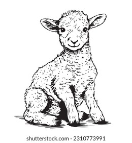 Seated lamb sketch, hand drawn in doodle style Farm animals Vector illustration