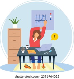 Seated Lat Stretch vector icon design, corporate wellbeing symbol Sedentary lifestyle sign self serving behaviors stock illustration, Lazy Female worker doing Overhead reach latissimus stretch concept