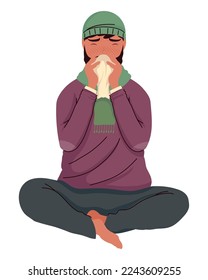 seated man sick with flu character