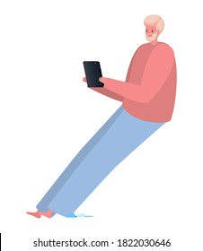 seated man with tablet working design of Work from home theme Vector illustration