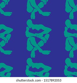 Seated men silhouettes seamless vector pattern. Blue and mint colors.