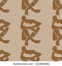 Seated men silhouettes seamless vector pattern. Brown colors.