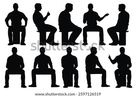 
Seated men silhouettes set isolated flat vector illustration on white background.