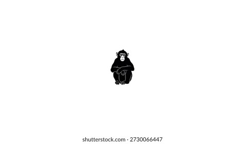Una ilustración de mono sentado Diseño en blanco y negro Silueta simple y elegante