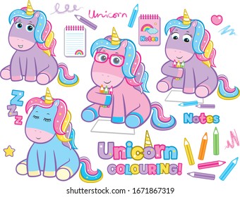 Seated Pastel Unicorns Pencil Notes