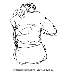 Seated person from back  Hand drawn linear doodle rough sketch  Black silhouette white background 
