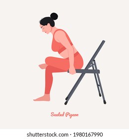 Seated Pigeon Yoga pose. Young woman practicing yoga  exercise. Woman workout fitness, aerobic and exercises. Vector Illustration.