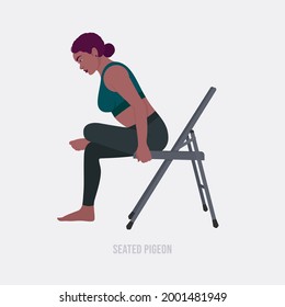 Seated Pigeon Yoga pose. Young woman practicing yoga  exercise. Woman workout fitness, aerobic and exercises. Vector Illustration.