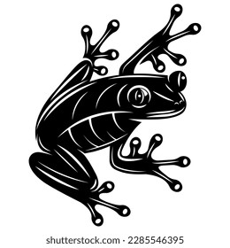 Seated tropical frog. Vector monochrome illustration. Editable template for design.