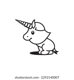 seated unicorn cartoon vector line art.