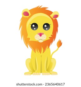 seated yellow lion cub with orange furry mane