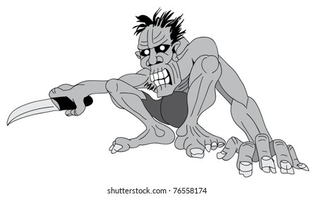 Seated zombie with a knife in right hand