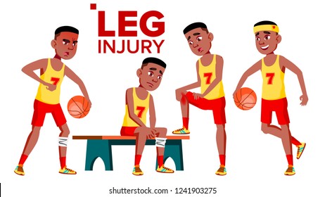 Seating Basketball Sportsman Athlete With Leg Injury Vector. Isolated Cartoon Illustration
