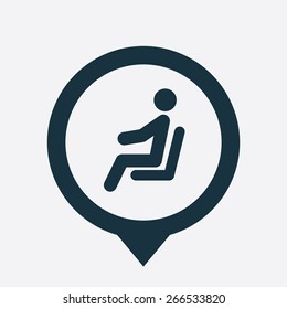 seating man icon map pin on white background 