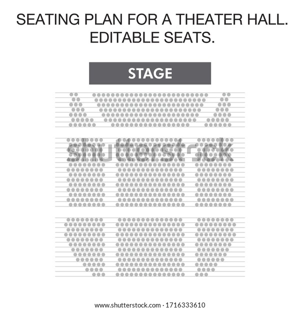 Seating plan for\
a theater hall. Editable\
seats.