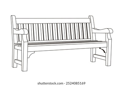 Asiento en el parque público, contorno de Vector aislado en el fondo blanco, eps