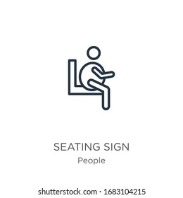 Icono del signo de asiento. Icono de contorno lineal de los asientos finos aislado en fondo blanco de la colección de personas. Signo vectorial de línea, símbolo para web y móvil