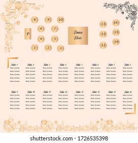 Seating tables map for a good organization for restaurant with name and surname for the guests