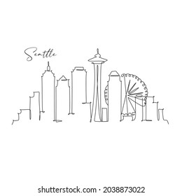 Seatlle city line drawing style with black on white background