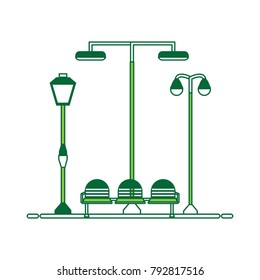 seats and street lamps