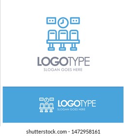 Seats, Train, Transportation, Clock Blue Outline Logo Place for Tagline