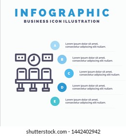 Seats, Train, Transportation, Clock Line icon with 5 steps presentation infographics Background