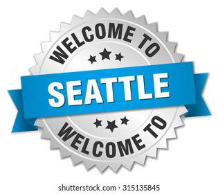 Seattle 3d silver badge with blue ribbon