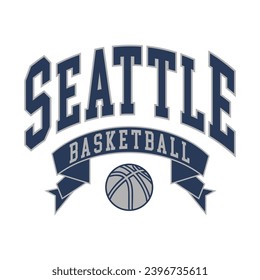 Seattle basketball design vector. Editable college t-shirt design printable text effect vector.	