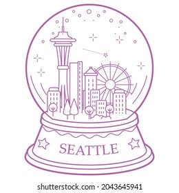 Seattle Christmas snow globe vector illustration