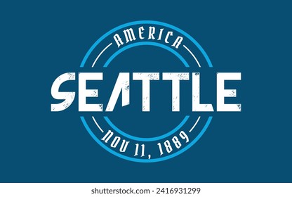 Vector de efecto de texto del logotipo de la placa de círculo de Seattle. Vector de efecto de texto imprimible de diseño de camisetas del colegio editable	
